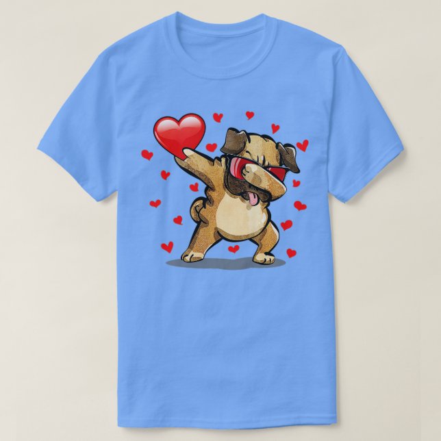 Dabbing Pug Sunglasses Heart Kärlek Valentines day T Shirt (Design framsida)