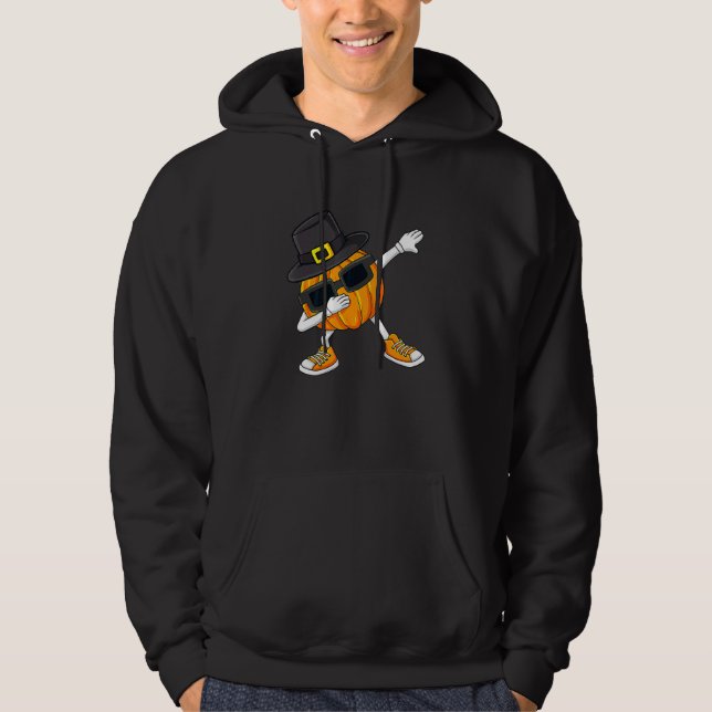 Dabbing Pumpkin Pilgrim Thanksgiving 2022 Boys Gir Hoodie (Framsida)
