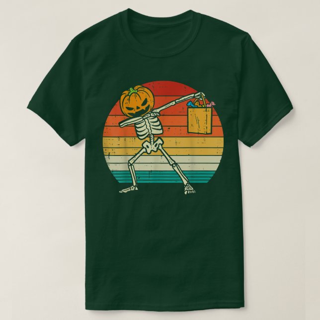 Dabbing Pumpkin Skeleton Candy Retro Småbarn Boys T Shirt (Design framsida)