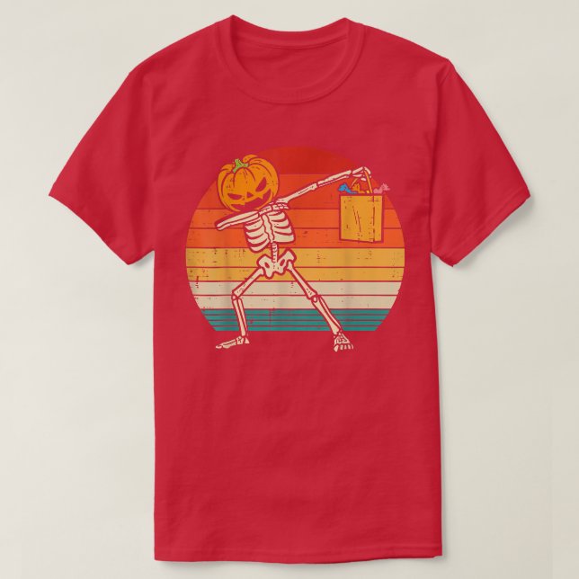 Dabbing Pumpkin Skeleton Candy Retro Småbarn Boys T Shirt (Design framsida)