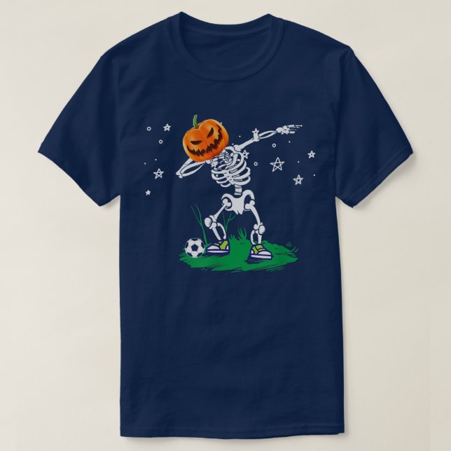 Dabbing Pumpkin Skeleton Halloween Soccer Player T Shirt (Design framsida)