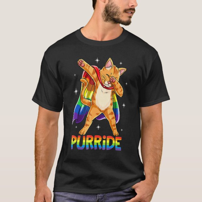 Dabbing Purride Cat Gay pride Lgbt Rainbow Flagga  T Shirt (Framsida)