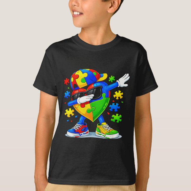 Dabbing pussel autism medvetenhet rolig  t shirt (Framsida)
