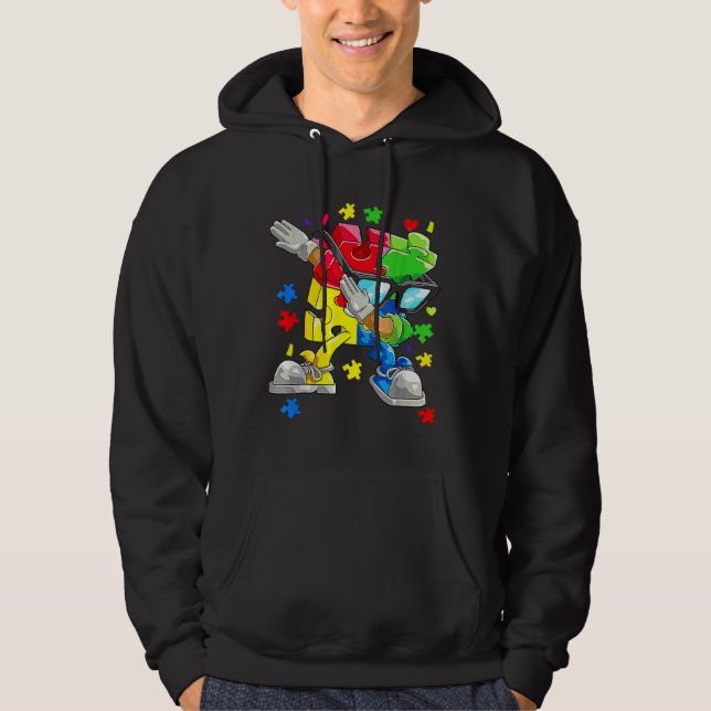 Dabbing Puzzle Biet Sunglasses Autism Awareness B Hoodie (Framsida)