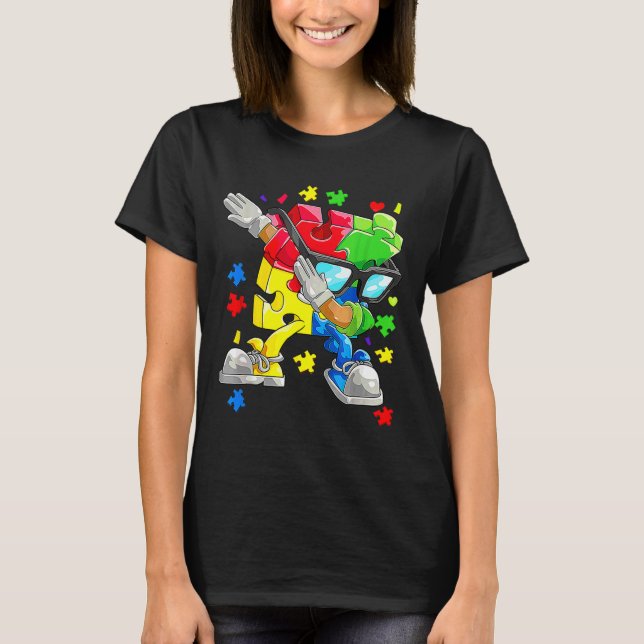 Dabbing Puzzle Biet Sunglasses Autism Awareness B T Shirt (Framsida)
