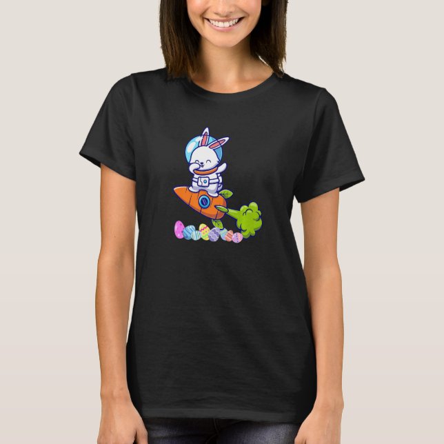 Dabbing Rabbit Astronaut Påskhare Carrot Rocke T Shirt (Framsida)