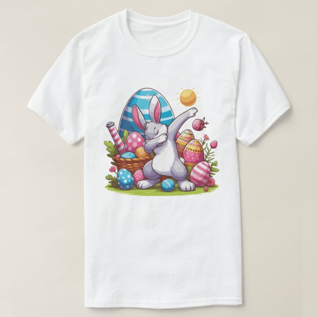 Dabbing Rabbit Bunny Påsk Day Boys Girls Gift T Shirt (Design framsida)