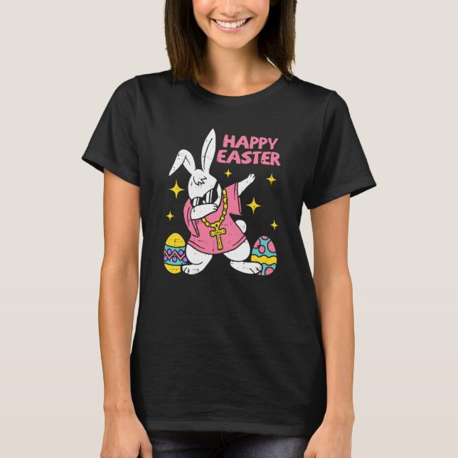 Dabbing Rabbit Easter Day Bunny Hunting Eggs Boys  T Shirt (Framsida)