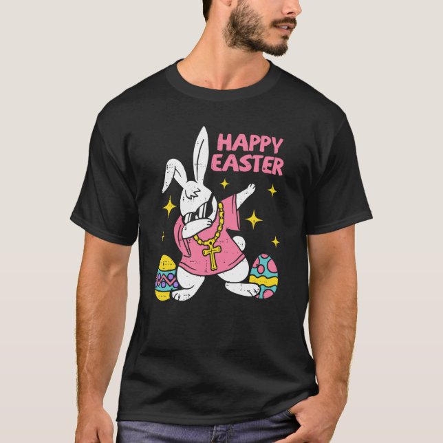 Dabbing Rabbit Easter Day Bunny Hunting Eggs Boys  T Shirt (Framsida)