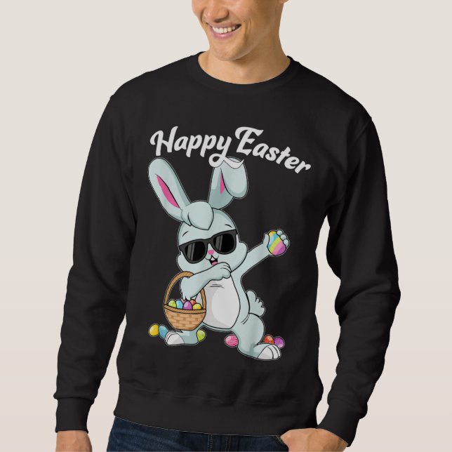 Dabbing Rabbit Happy Easter Day Eggs Dab Boys Girl Lång Ärmad Tröja (Framsida)