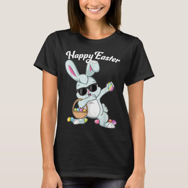 Dabbing Rabbit Happy Easter Day Eggs Dab Boys Girl T Shirt (Framsida)