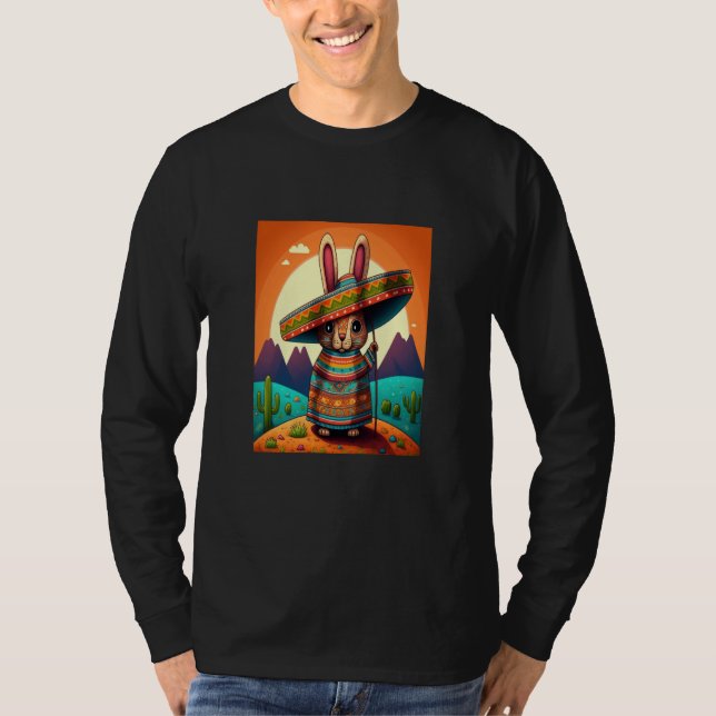 Dabbing Rabbit In Mexican Costume Year of The Rabb T Shirt (Framsida)