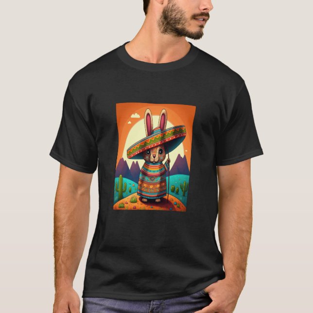 Dabbing Rabbit In Mexican Costume Year of The Rabb T Shirt (Framsida)