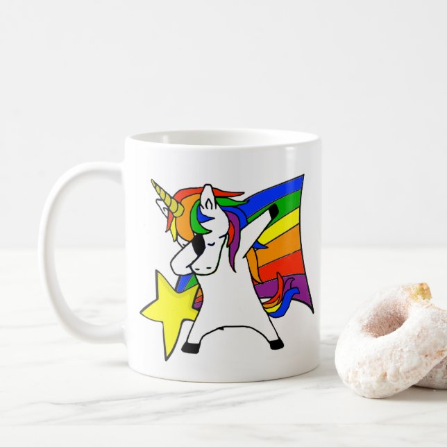 Dabbing Rainbow Star Unicorn Kaffemugg (Med munk)