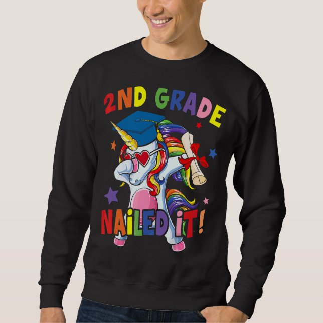 Dabbing Rainbow Unicorn 2:a Klass Nöjde det Lång Ärmad Tröja (Framsida)