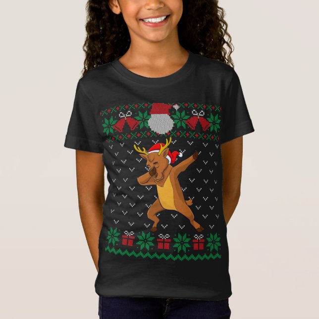 Dabbing Reindeer, Ugly jul Sweater Julafton T Shirt (Framsida)
