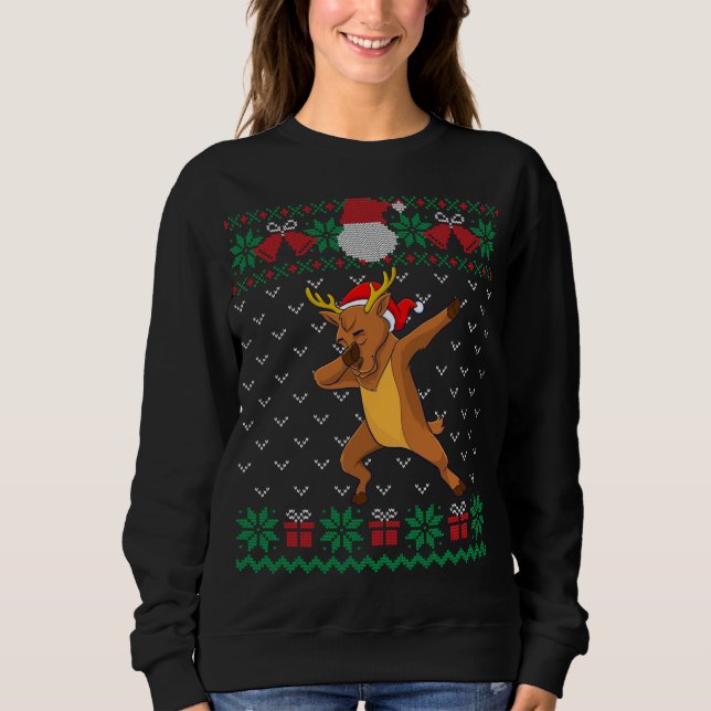Dabbing Reindeer, Ugly jul Sweater Julafton T Shirt (Framsida)
