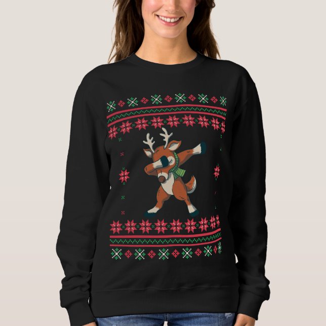 Dabbing Reindeer Ugly jul Sweater T Shirt (Framsida)