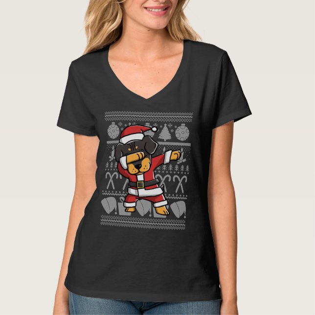 Dabbing Rottweiler Ugly jul Sweater Graphic T Shirt (Framsida)