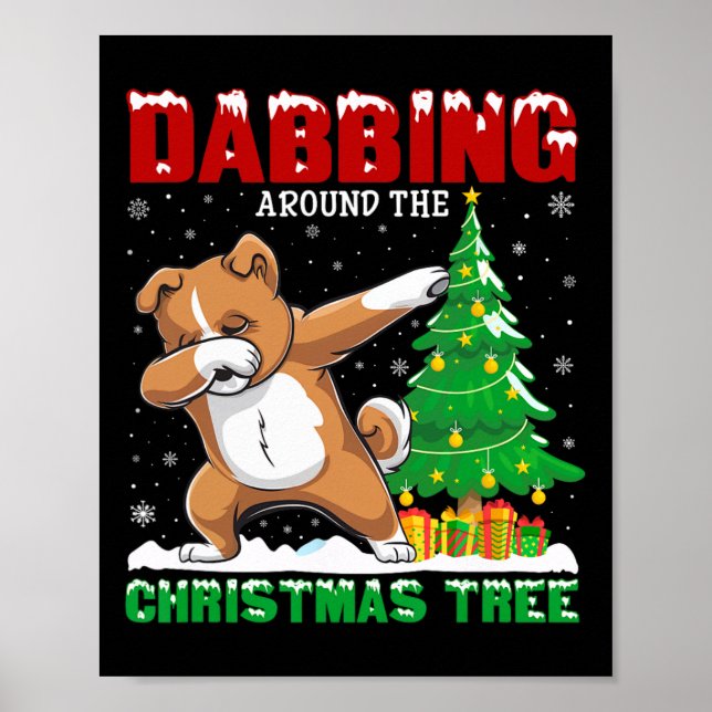 Dabbing runt Julgran Zuchon Hund Julafton Poster (Framsidan)