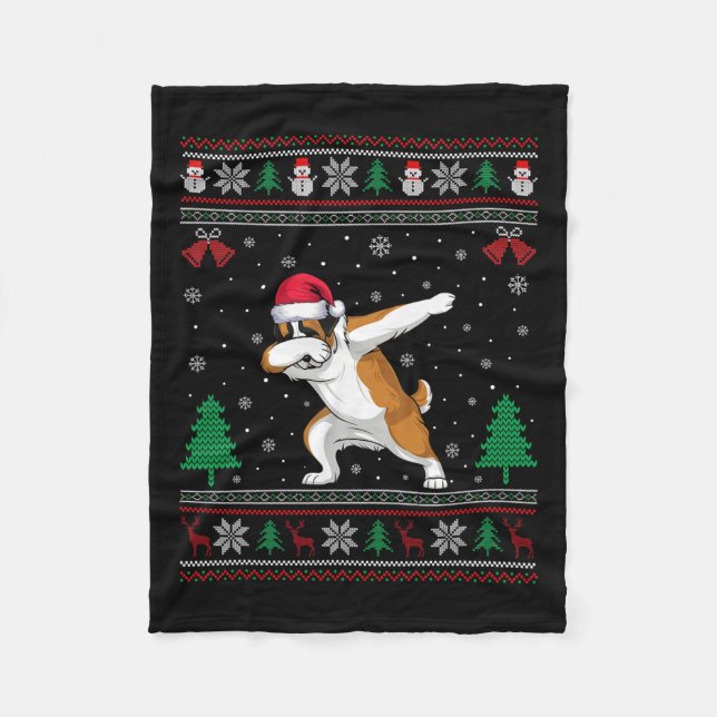 Dabbing Saint Bernard Hund Santa Hat Boys Girls Ch Fleecefilt (Framsidan)