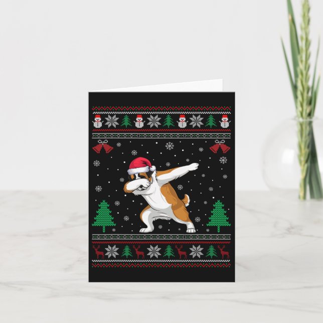 Dabbing Saint Bernard Hund Santa Hat Boys Girls Ch Kort (Framsida)
