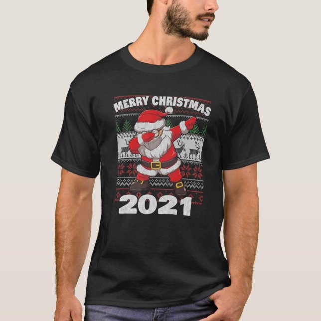 Dabbing Santa Ansikte Mask Quarantine Ugly Merry C T Shirt (Framsida)
