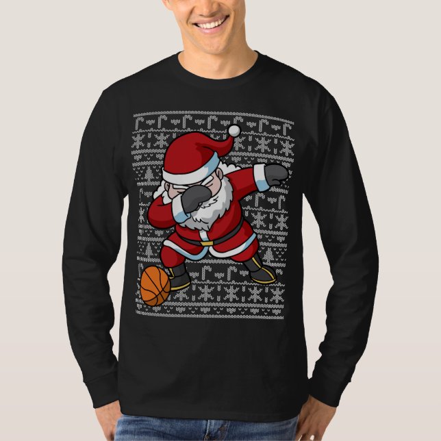 Dabbing Santa Basketball Ugly jul Sweater T Shirt (Framsida)