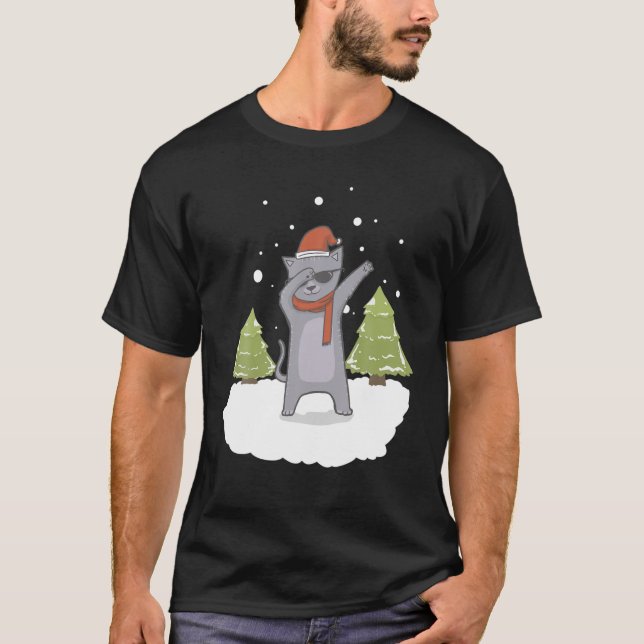 Dabbing Santa Cat Funny jul Cat Owner Gift T Shirt (Framsida)