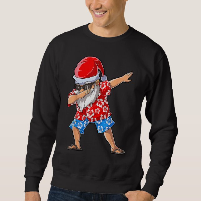 Dabbing Santa Christmas in July Boys Men Hawaiian  Lång Ärmad Tröja (Framsida)