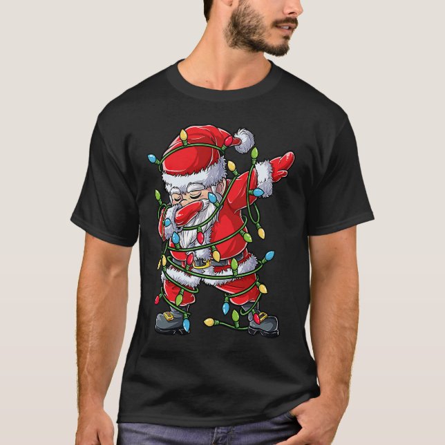 Dabbing Santa Christmas Tree Lights Xmas  Boys Kid T Shirt (Framsida)