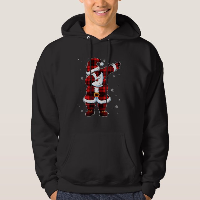 Dabbing Santa Claus  Christmas Plaid Red Santa Cos Hoodie (Framsida)