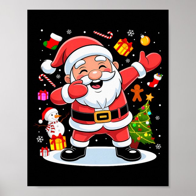 Dabbing Santa Claus Christmas Tree Lights Boys Kid Poster (Framsidan)