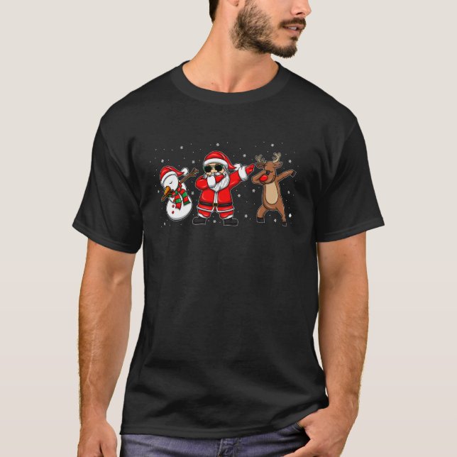 Dabbing Santa Dabbing Snowman Dabbing Reindeer T Shirt (Framsida)
