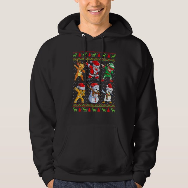Dabbing Santa Elf Friends  Christmas Hoodie (Framsida)