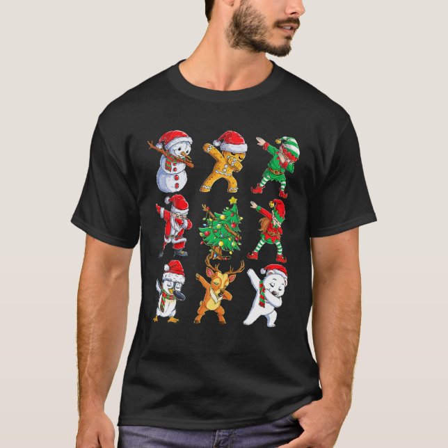 Dabbing Santa Elf Friends jul Boys Girls Manar T Shirt (Framsida)