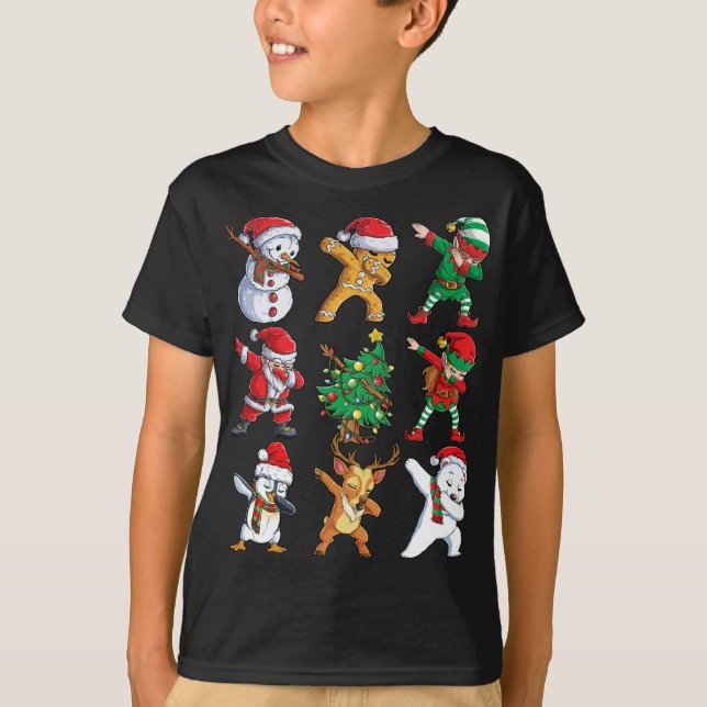 Dabbing Santa Elf Friends jul T Shirt (Framsida)