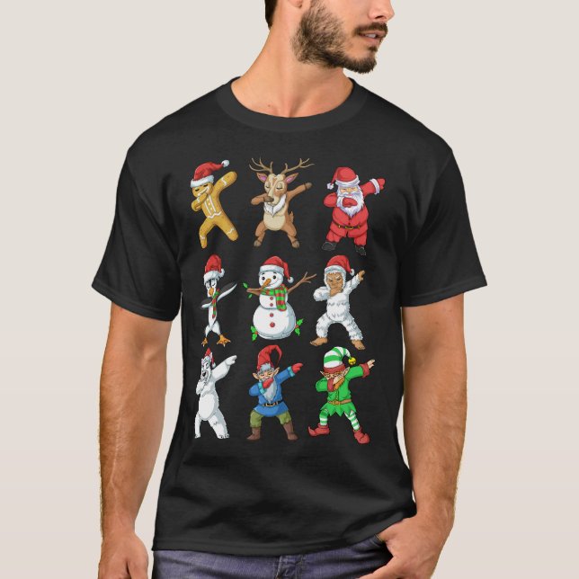 Dabbing Santa Elf Friends jul T Shirt (Framsida)