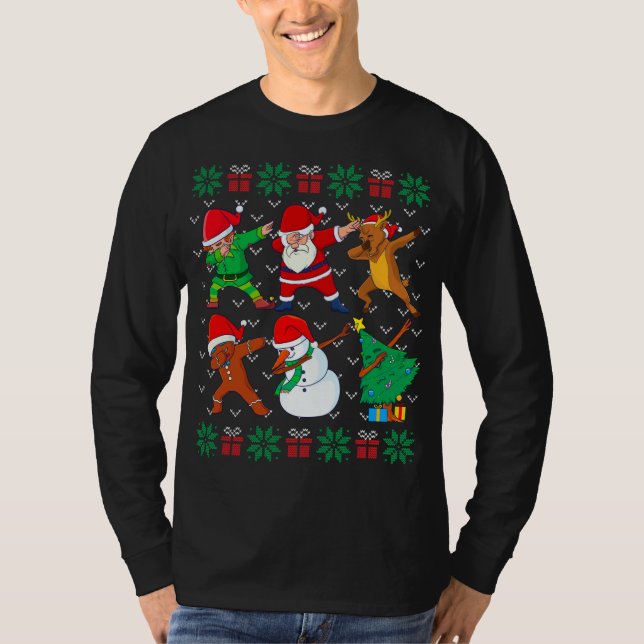 Dabbing Santa Elf Friends Ugly Julafton Sweater T Shirt (Framsida)