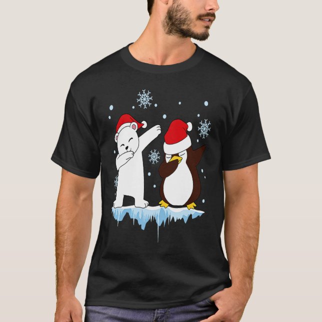 Dabbing Santa Elf Graphic Polarbear and Penguin Da T Shirt (Framsida)