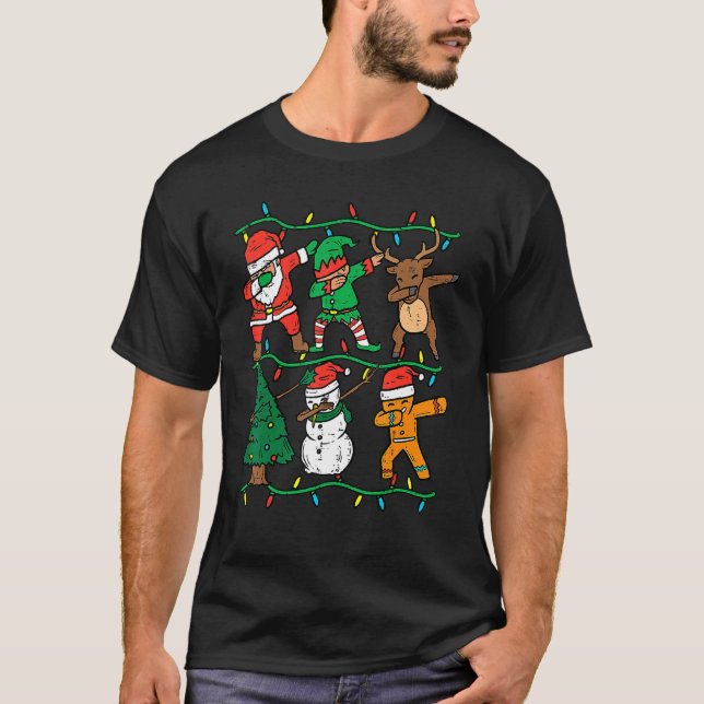 Dabbing Santa Elf Reindeer Dab Xmas PJs Christmas  T Shirt (Framsida)