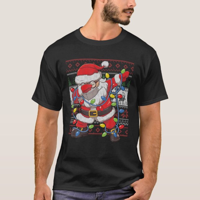 Dabbing Santa Facemask Glasses Ugly Julgran T Shirt (Framsida)