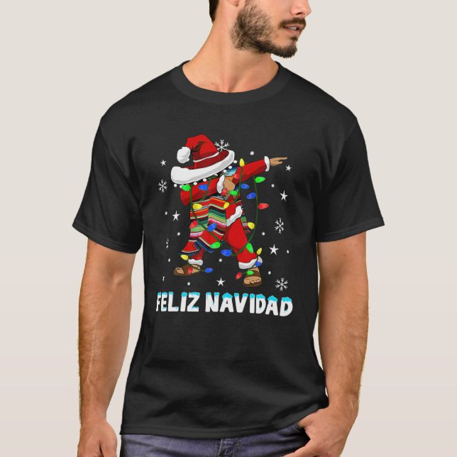 Dabbing Santa Feliz Navidad Mexican Spanish Christ T Shirt (Framsida)