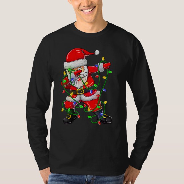 Dabbing Santa For Boys Girls Christmas Tree Lights T Shirt (Framsida)