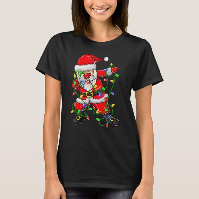 Dabbing Santa For Boys Girls Christmas Tree Lights T Shirt (Framsida)