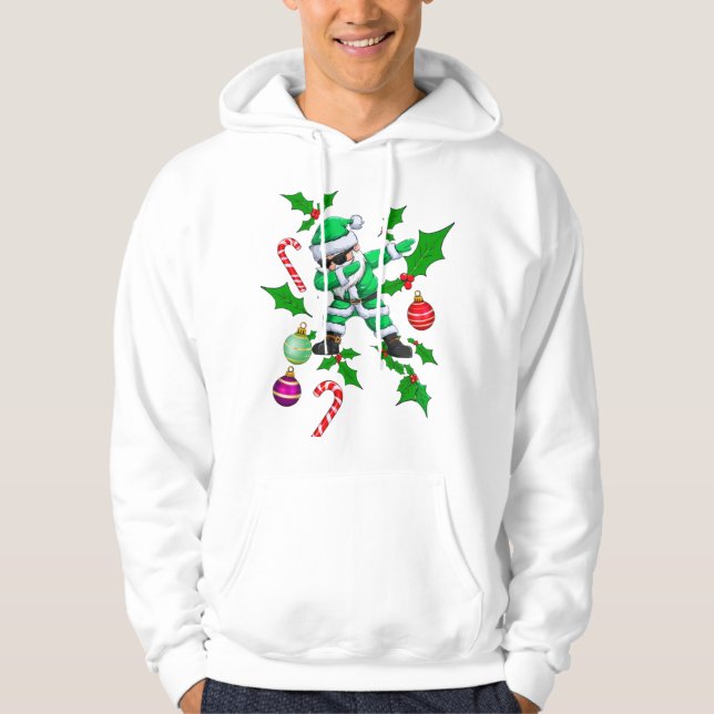 Dabbing Santa- Green & White Christmas Design  Hoodie (Framsida)