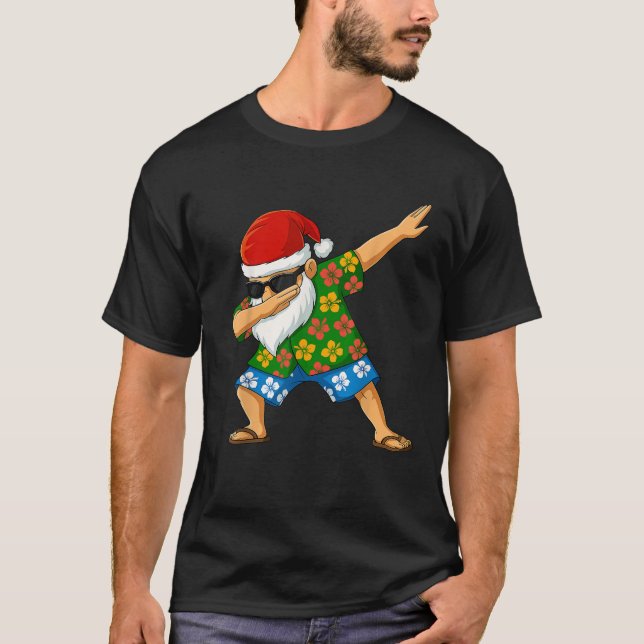 Dabbing Santa Hawaiian Beach Outfit Summer Christm T Shirt (Framsida)