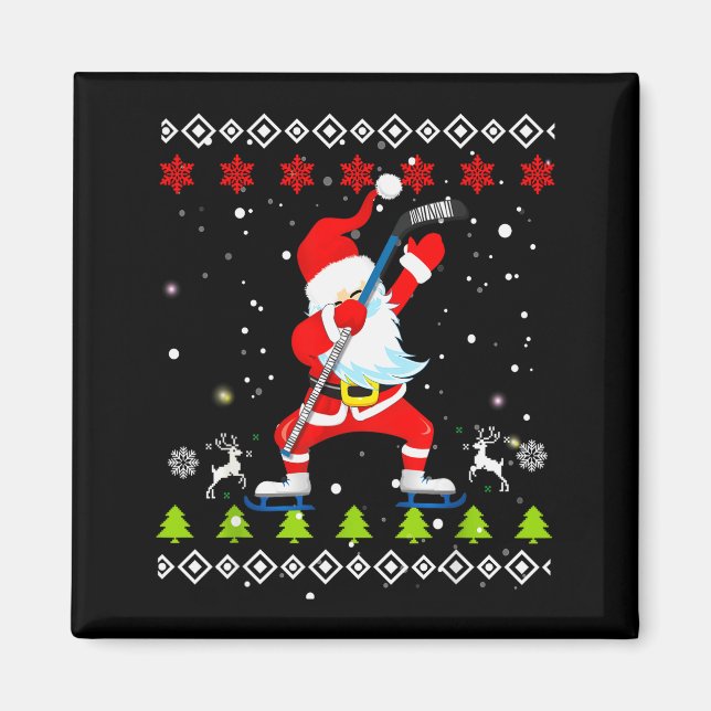 Dabbing Santa Hockey Ugly Christmas Sweater Xmas  Magnet (Framsidan)