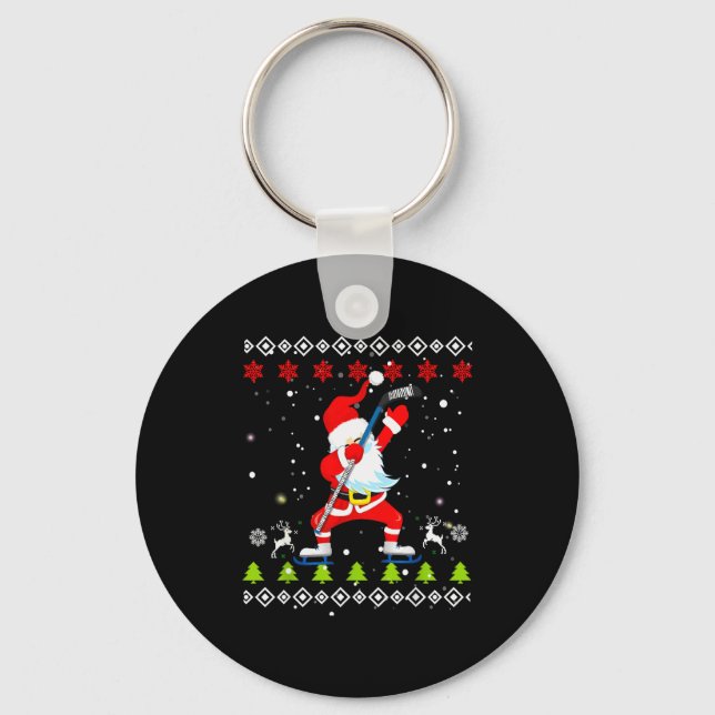 Dabbing Santa Hockey Ugly Christmas Sweater Xmas  Nyckelring (Framsida)