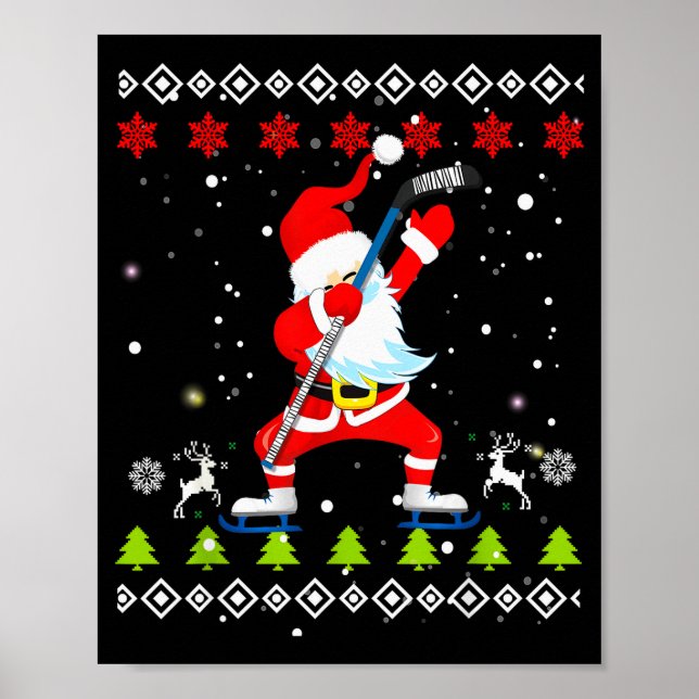 Dabbing Santa Hockey Ugly Christmas Sweater Xmas  Poster (Framsidan)